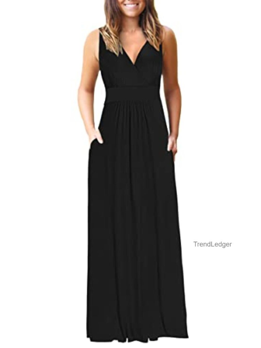 Women's Sleeveless V-Neck Wrap Maxi Dress Summer Casual